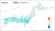 5日の最低気温前日差の分布図