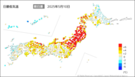 一昨日の最低気温前日差の分布図