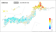 今日の最低気温前日差の分布図