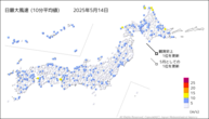 昨日の最大風速（10分平均値）の分布図